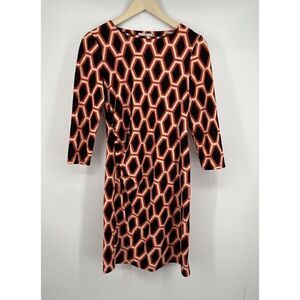 Jude Connally Size Small Honey Comb Print Red Ivory Black Diamond Dress
